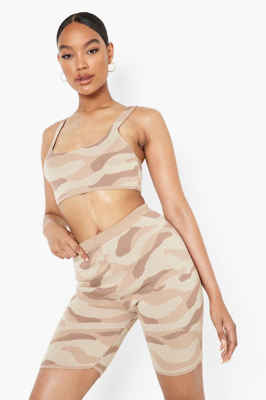 Stone Camo Print Knitted Bralet And Shorts Set image number 1