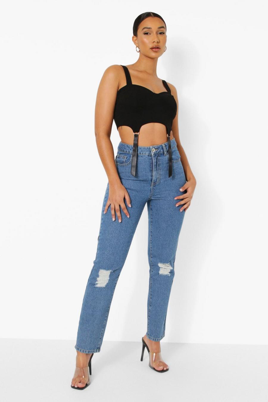 Mid blue Mid Rise Distressed Boyfriend Jeans image number 1