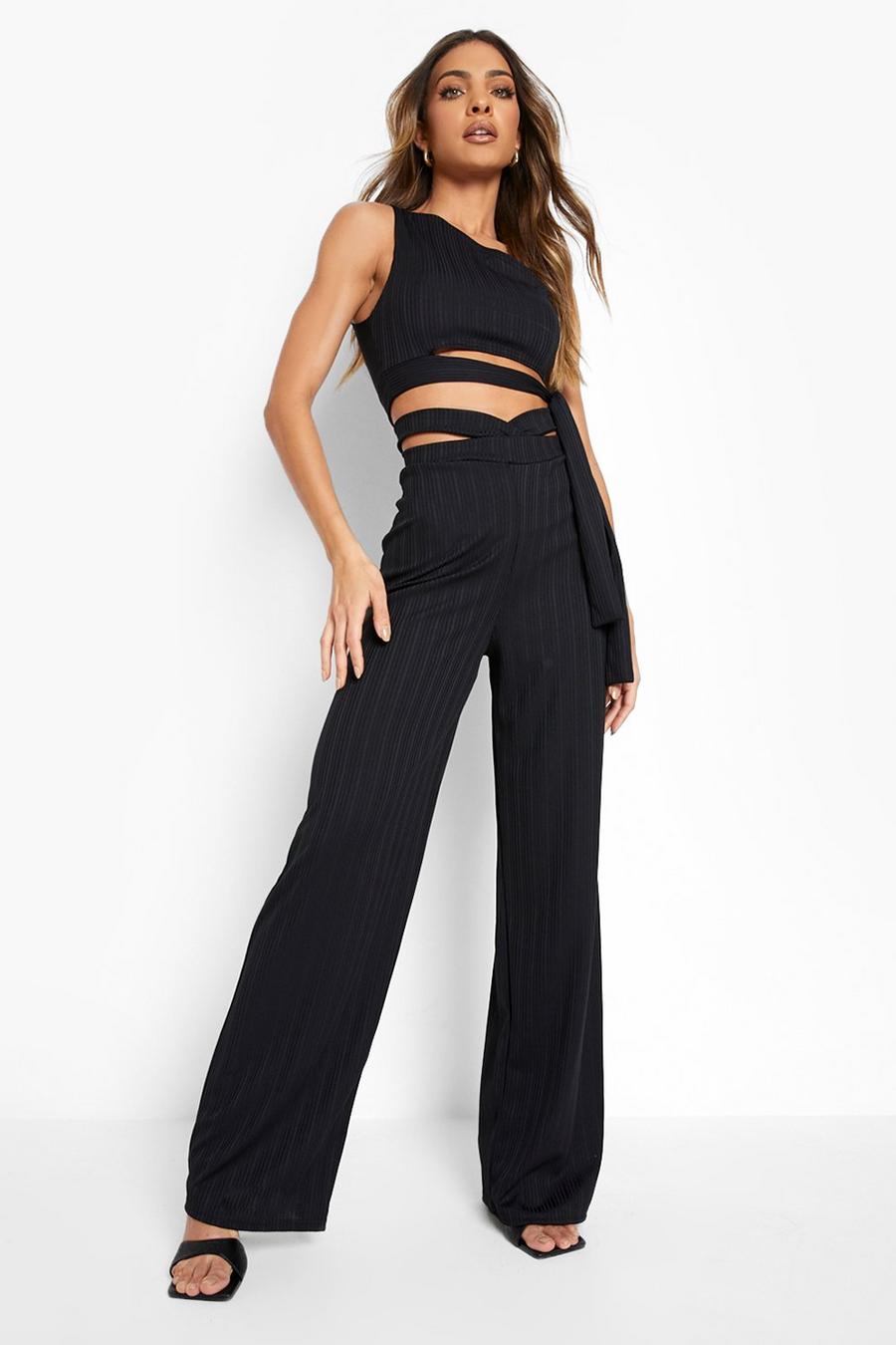 Black Cut Out Slinky Rib Co Ord image number 1