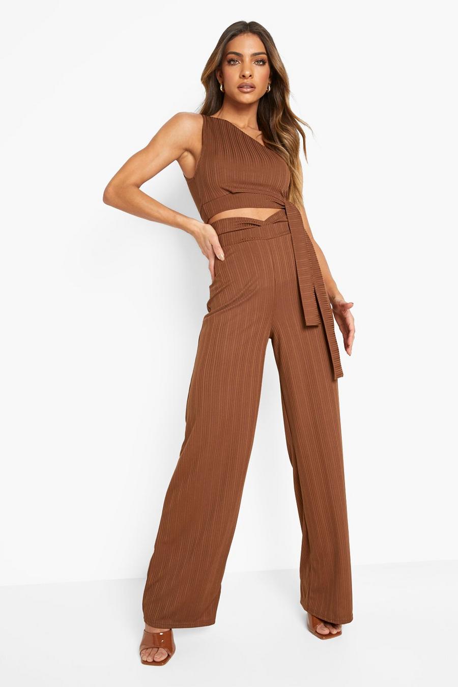 Chocolate Cut Out Slinky Rib Co Ord image number 1