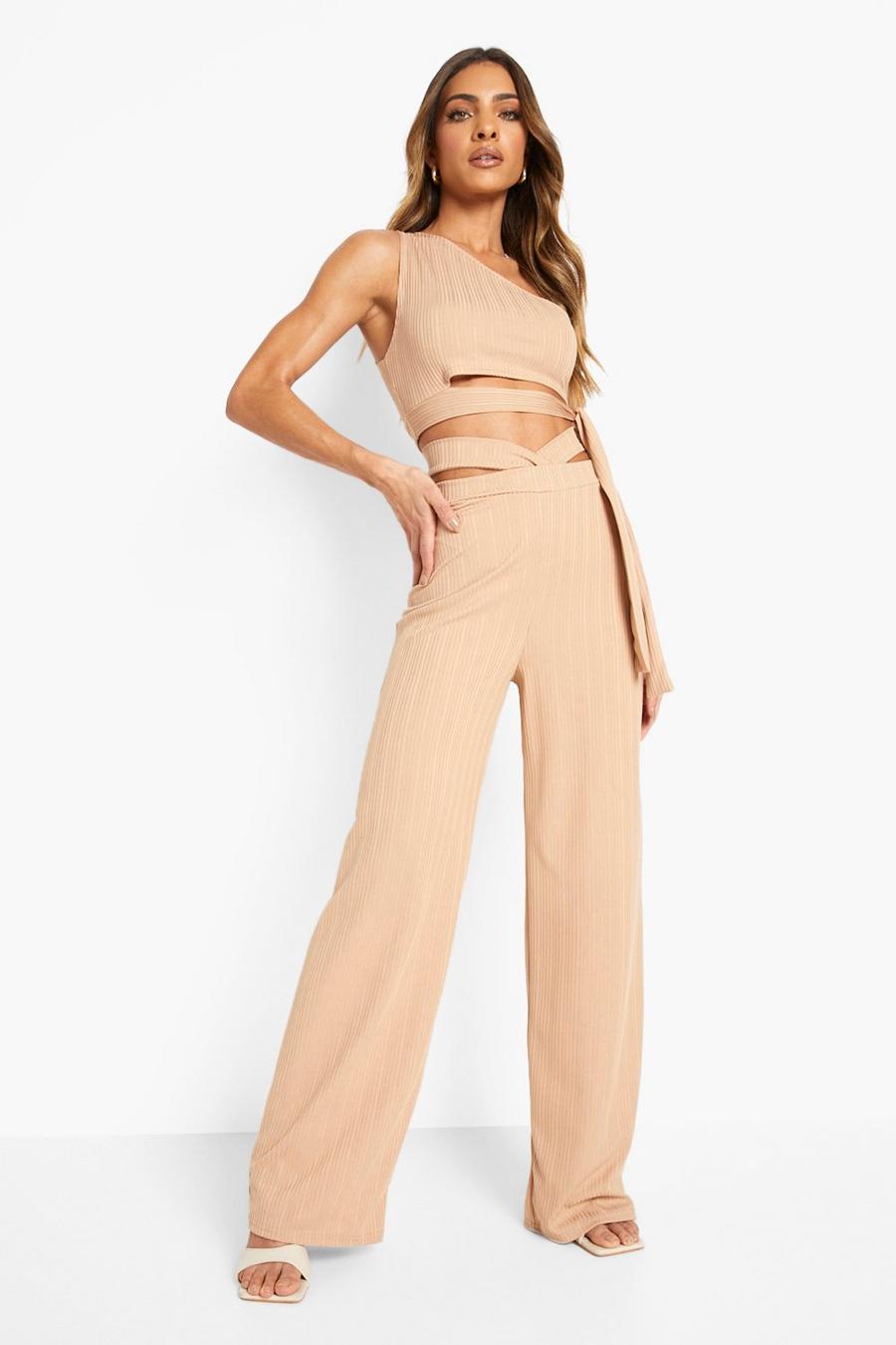 Mocha beige Recycled Cut Out Slinky Rib Two-Piece