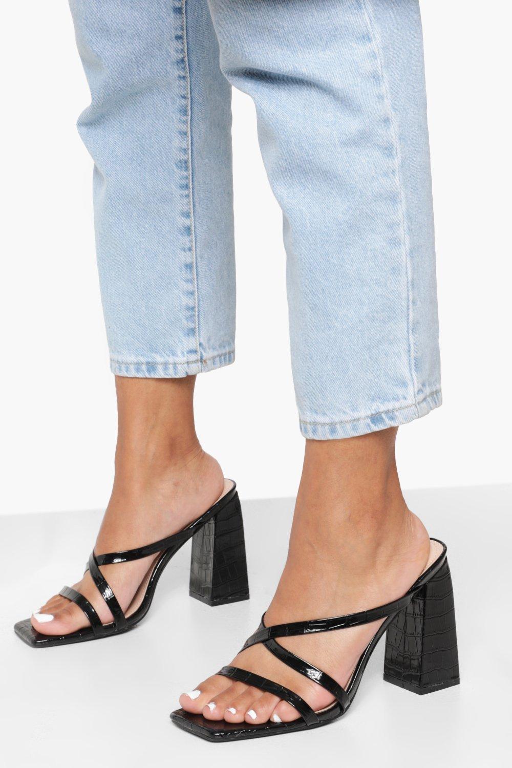 Wide Width Square Toe Block Heel Mules