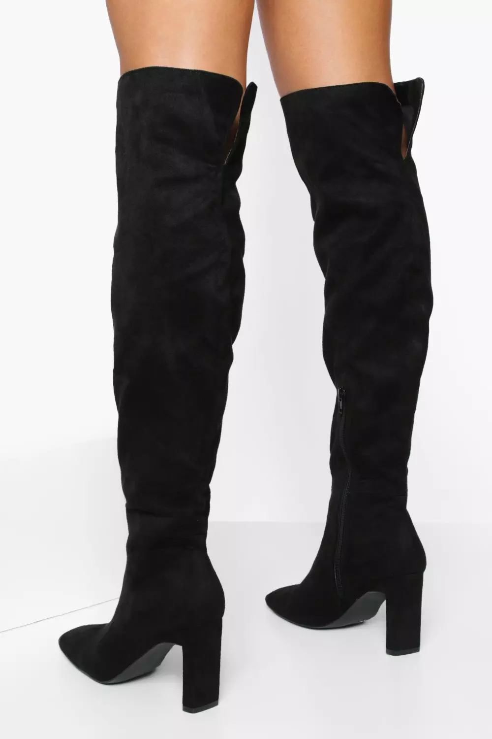 Black Square Toe Thigh High Boots alternative image