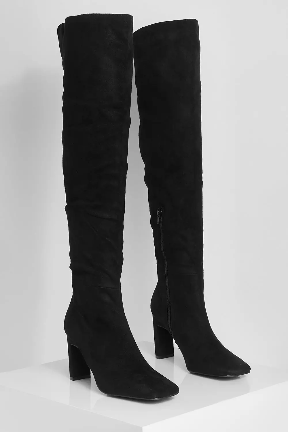 Black Square Toe Thigh High Boots alternative image