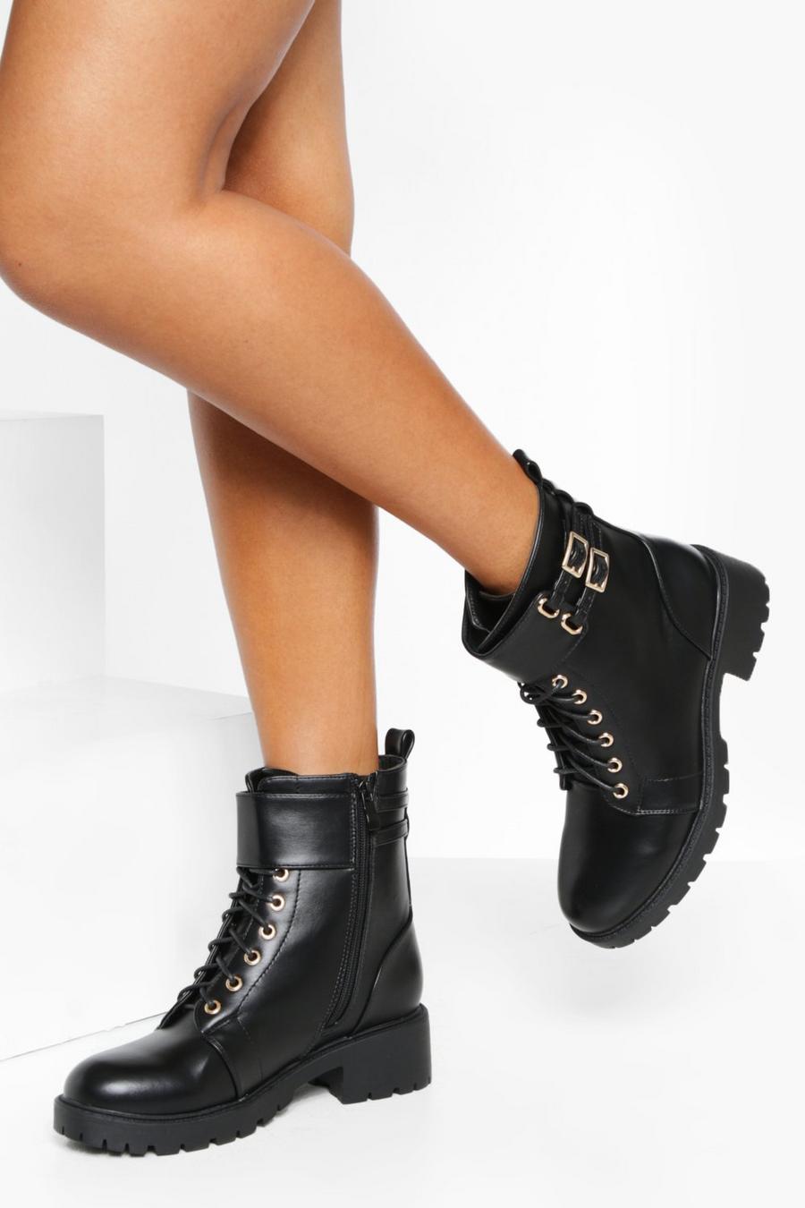 Tod's Black 'biker' Boots With Buckle Detail And Gold-tone