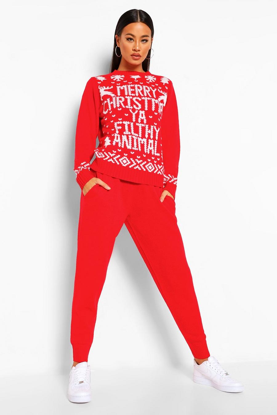 Red Ya Filthy Animal Christmas Co-ord image number 1