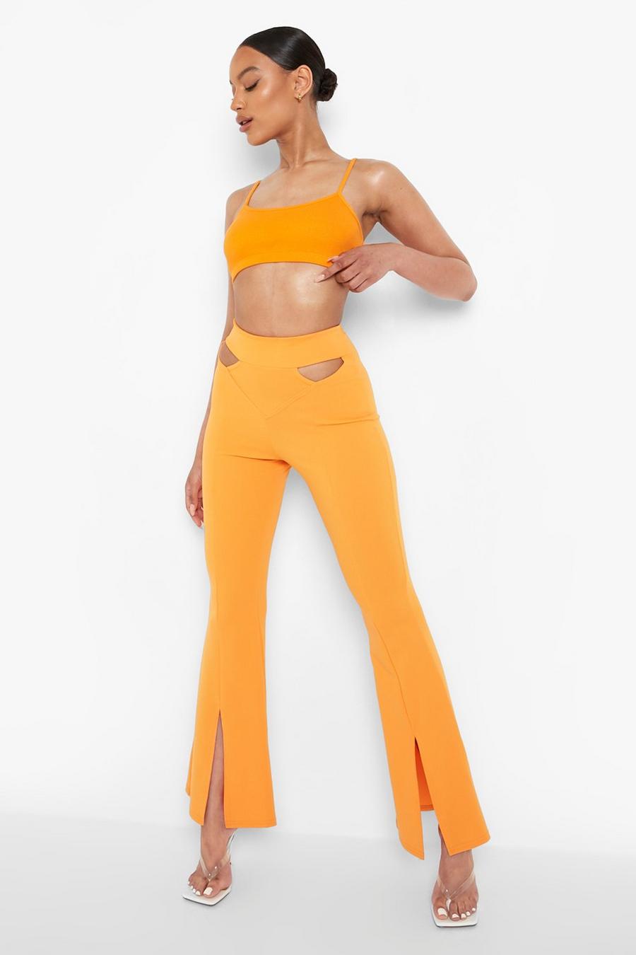 Orange Cut Out Waist Detail Crepe Flared Trousers image number 1