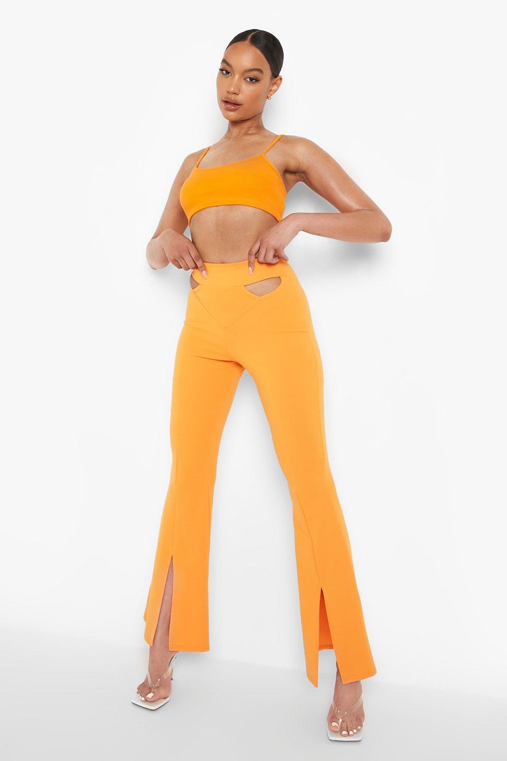 Cut Out Waist Detail Crepe Flared Pants