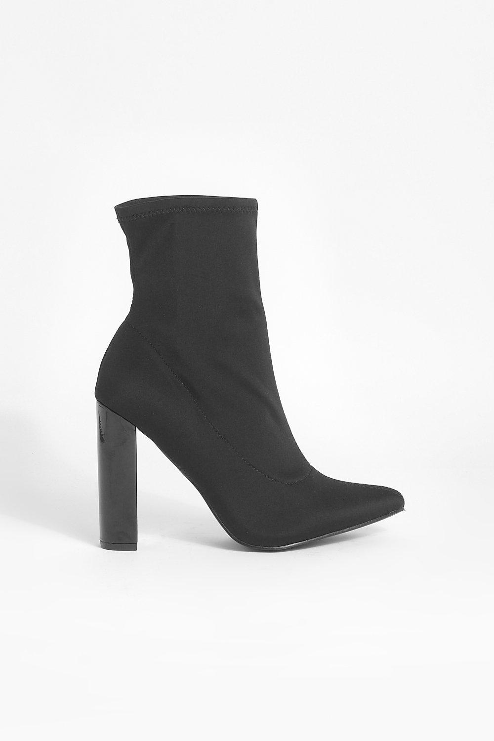 Pointed Toe Flat Heel Sock Boots boohoo