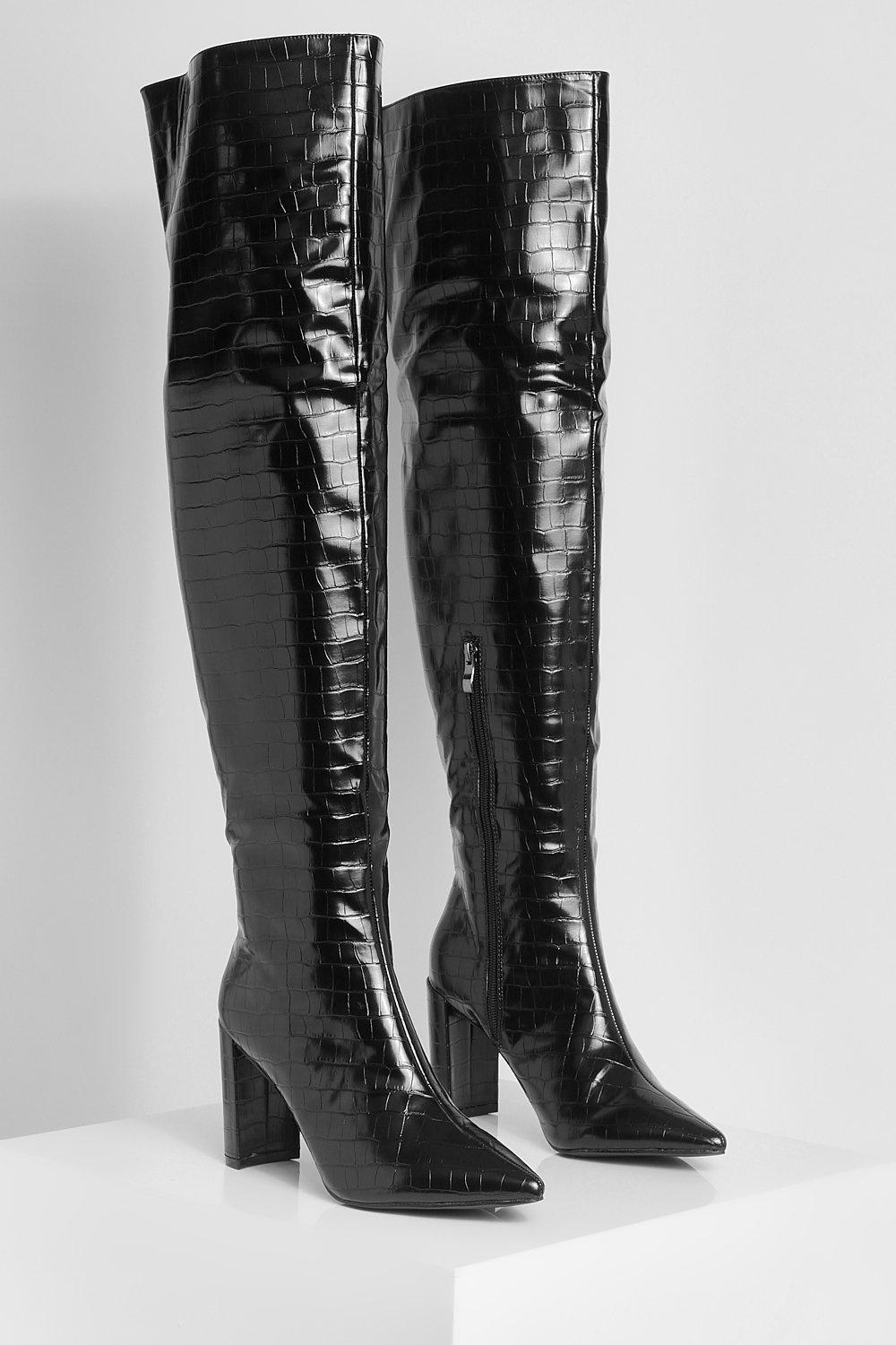 Black crocodile clearance knee high boots