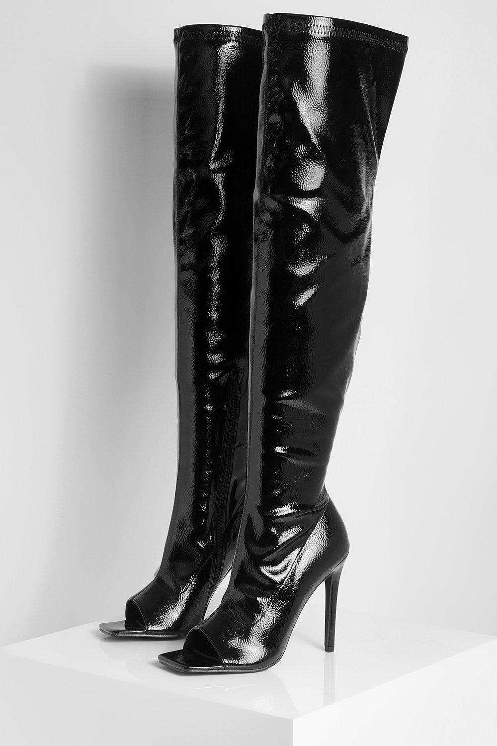 Open toe outlet over knee boots