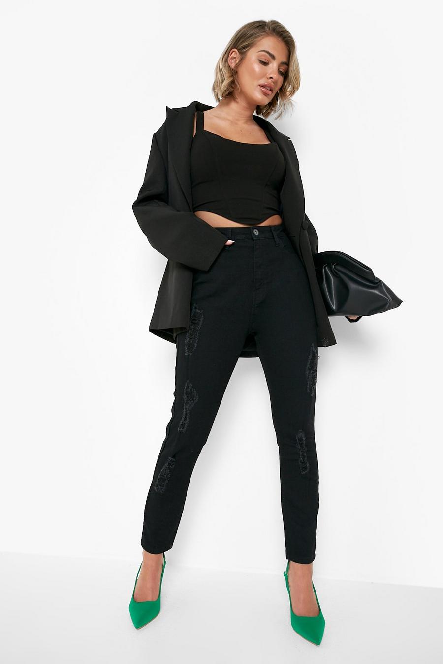 Black noir Basics High Waisted Extreme Ripped Skinny Jeans