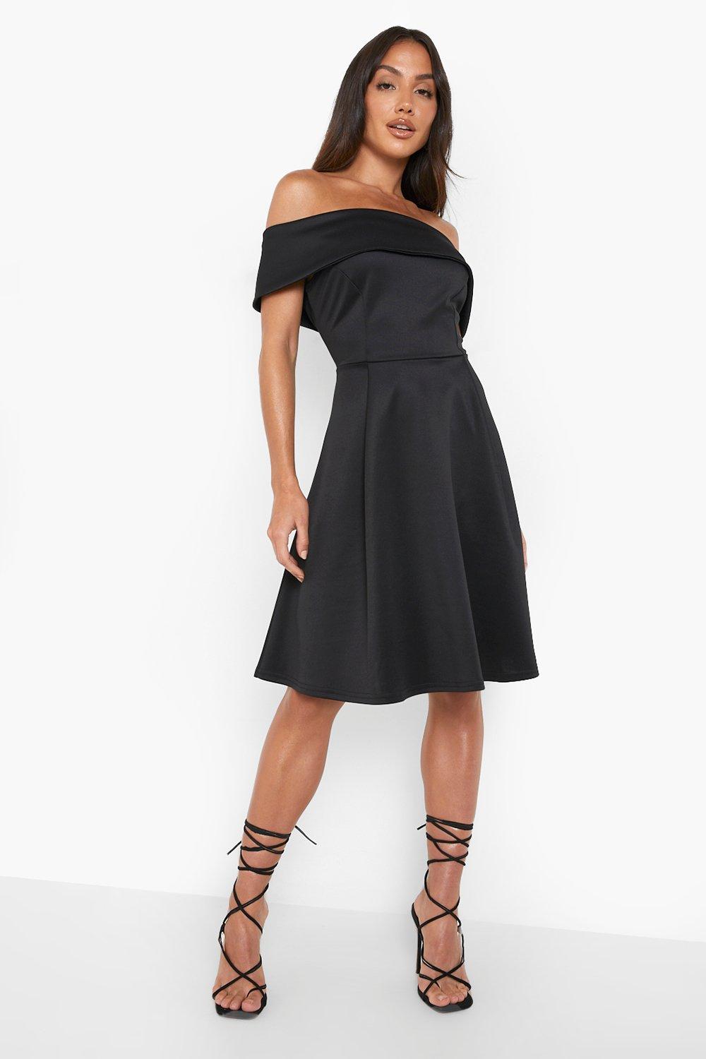 Boohoo off store shoulder skater dress