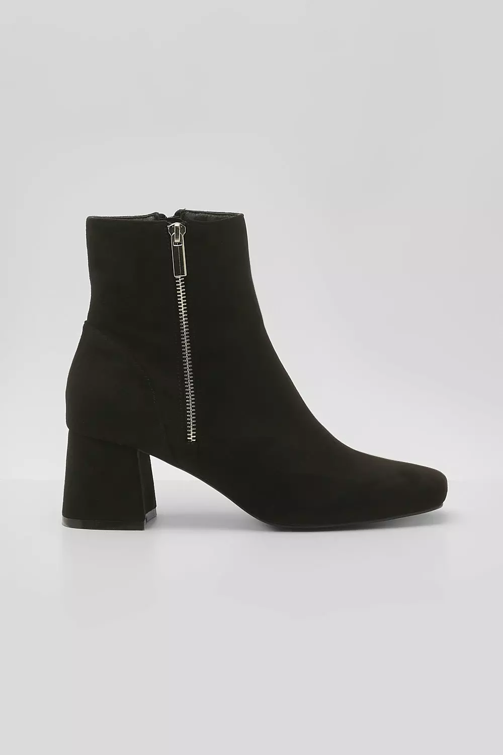 Black Faux Suede Side Zip Low Block Heel Boots alternative image