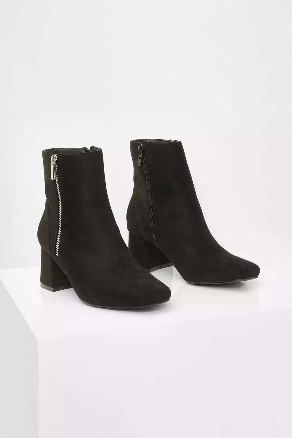 Black Faux Suede Side Zip Low Block Heel Boots alternative image