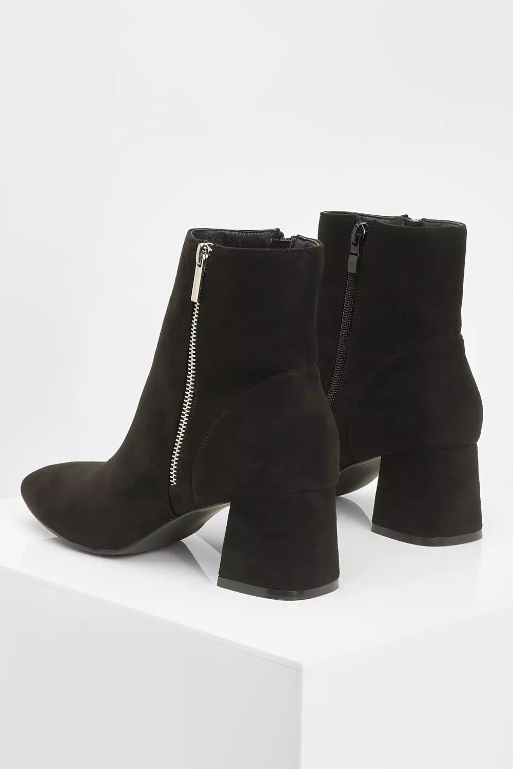 Black Faux Suede Side Zip Low Block Heel Boots alternative image
