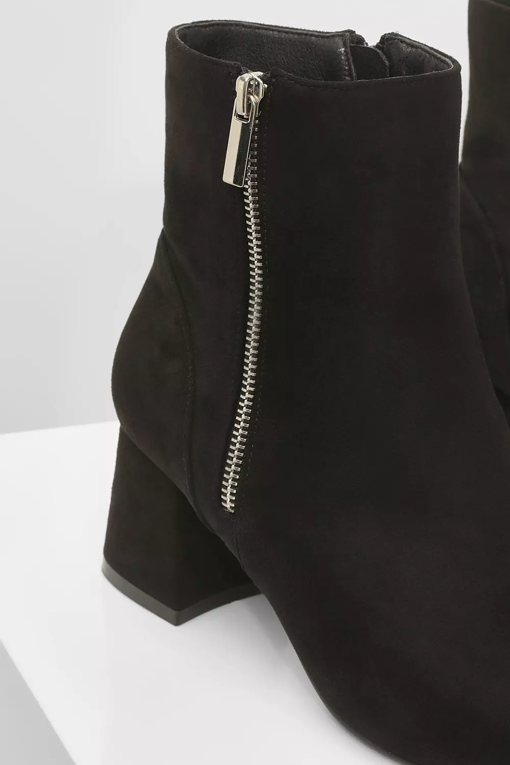 Black Faux Suede Side Zip Low Block Heel Boots alternative image