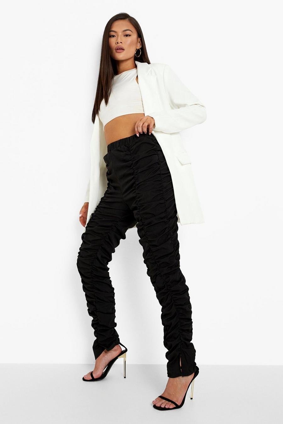 Black Woven Extreme Ruched Pants image number 1