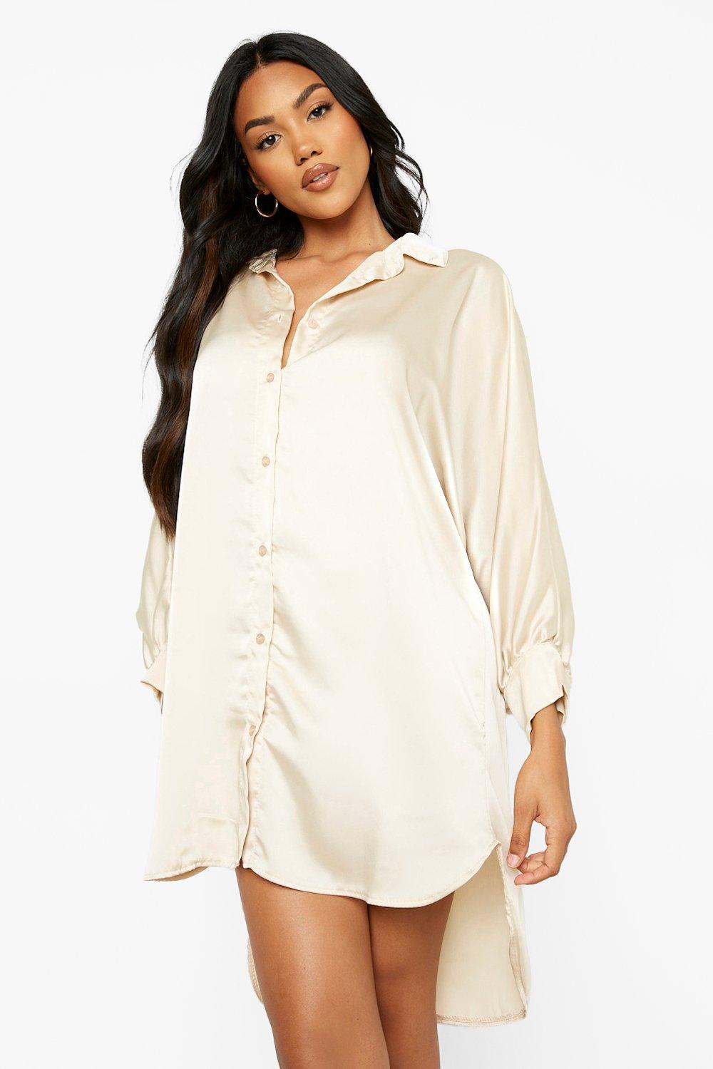 boohoo satin shirt dress