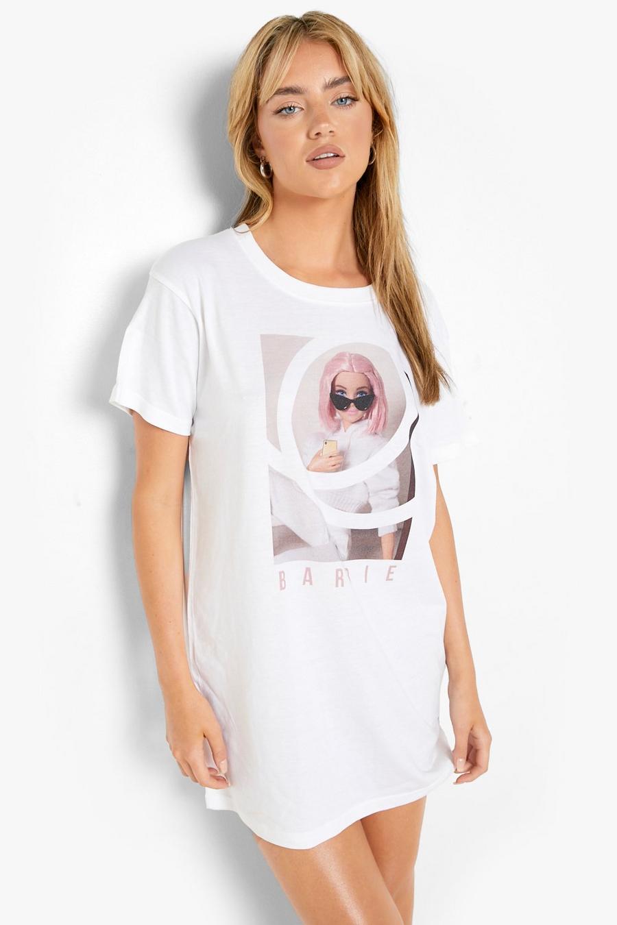 White Barbie Licence Selfie Print T Shirt Dress image number 1