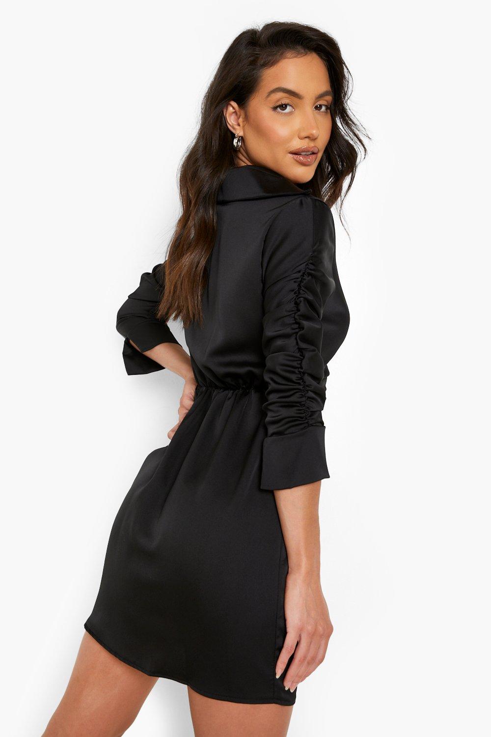 Satin Ruched Detail Mini Dress