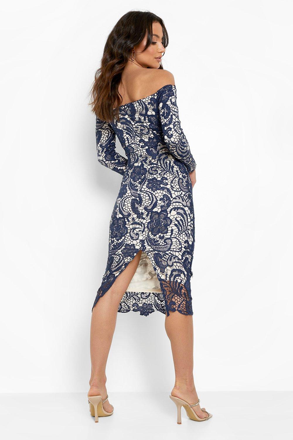 Lace Sweetheart Off The Shoulder Midi Dress