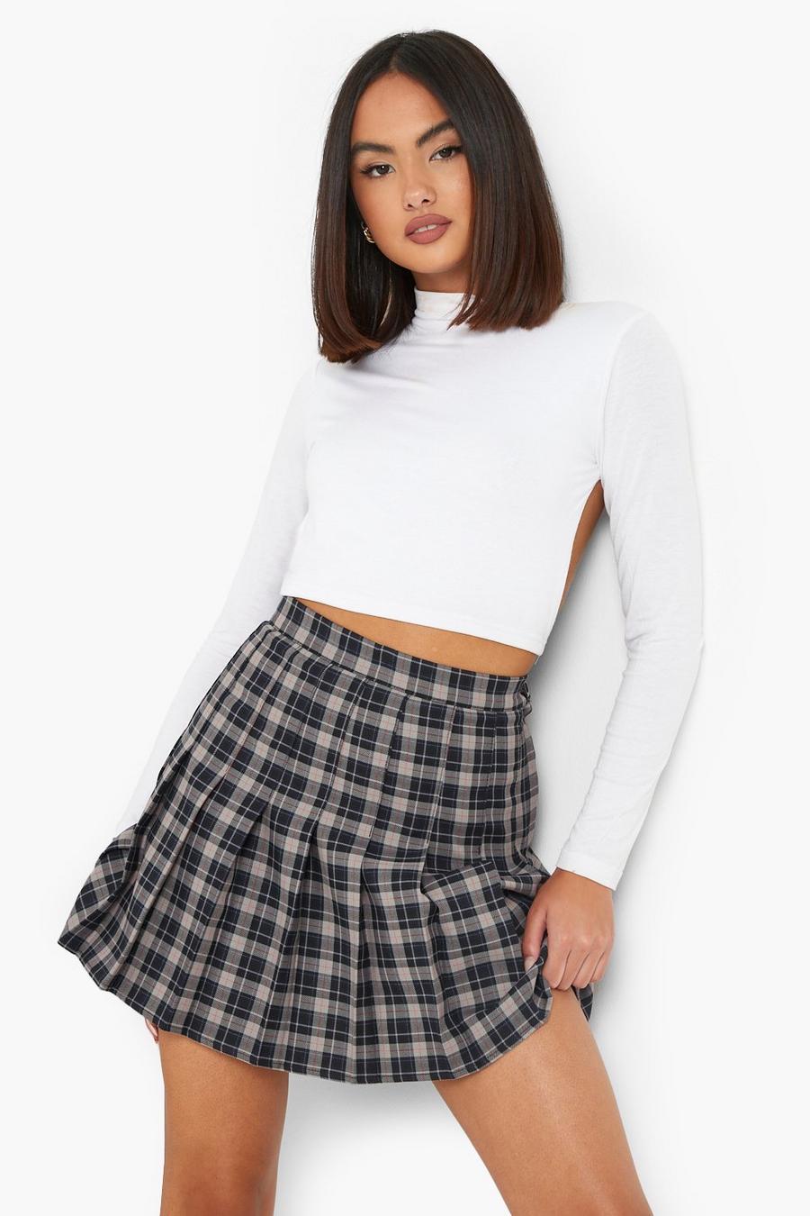 Black Check Woven Pleated Mini Tennis Skirt image number 1