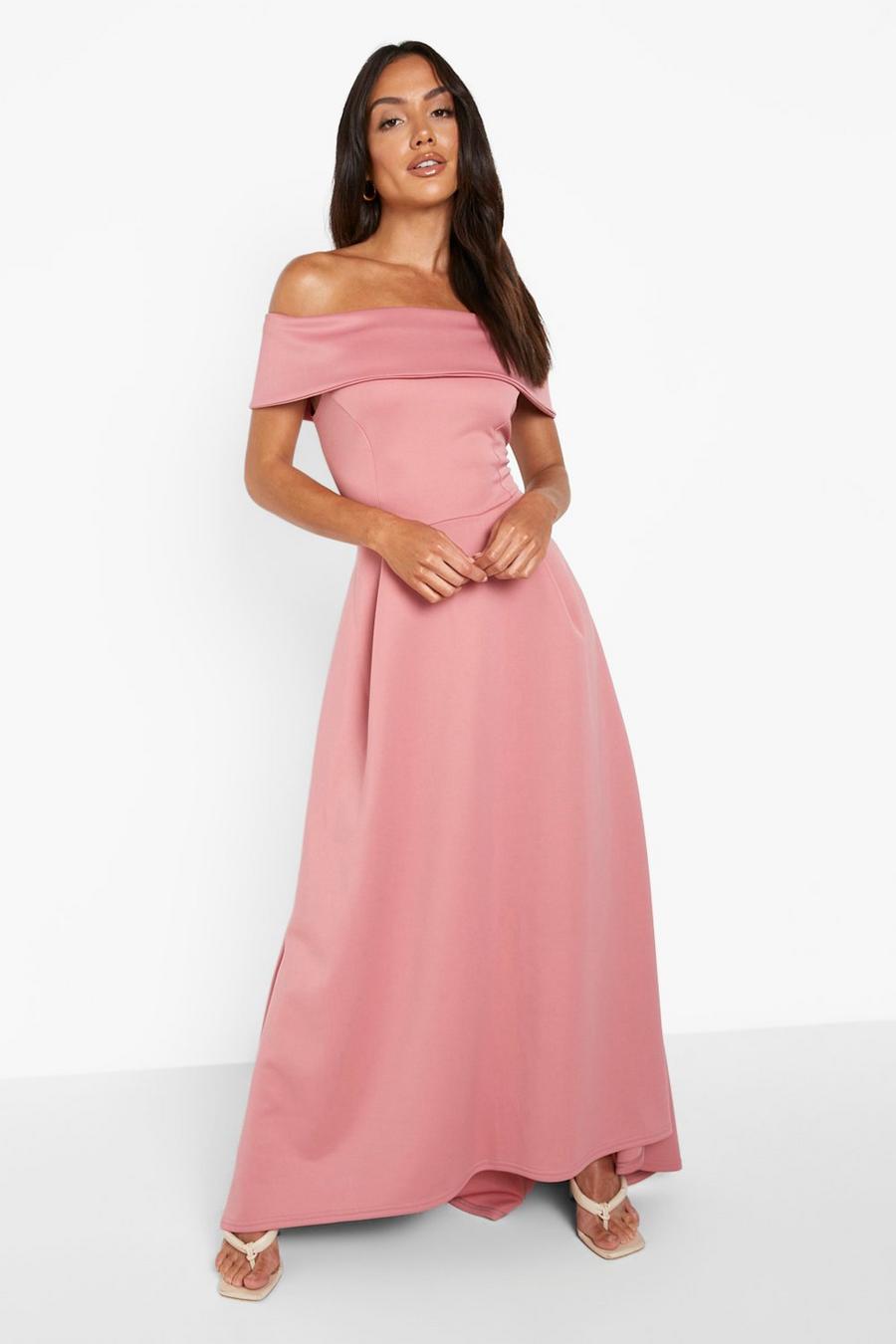 Rose pink Off The Shoulder Dip Hem Maxi Dress
