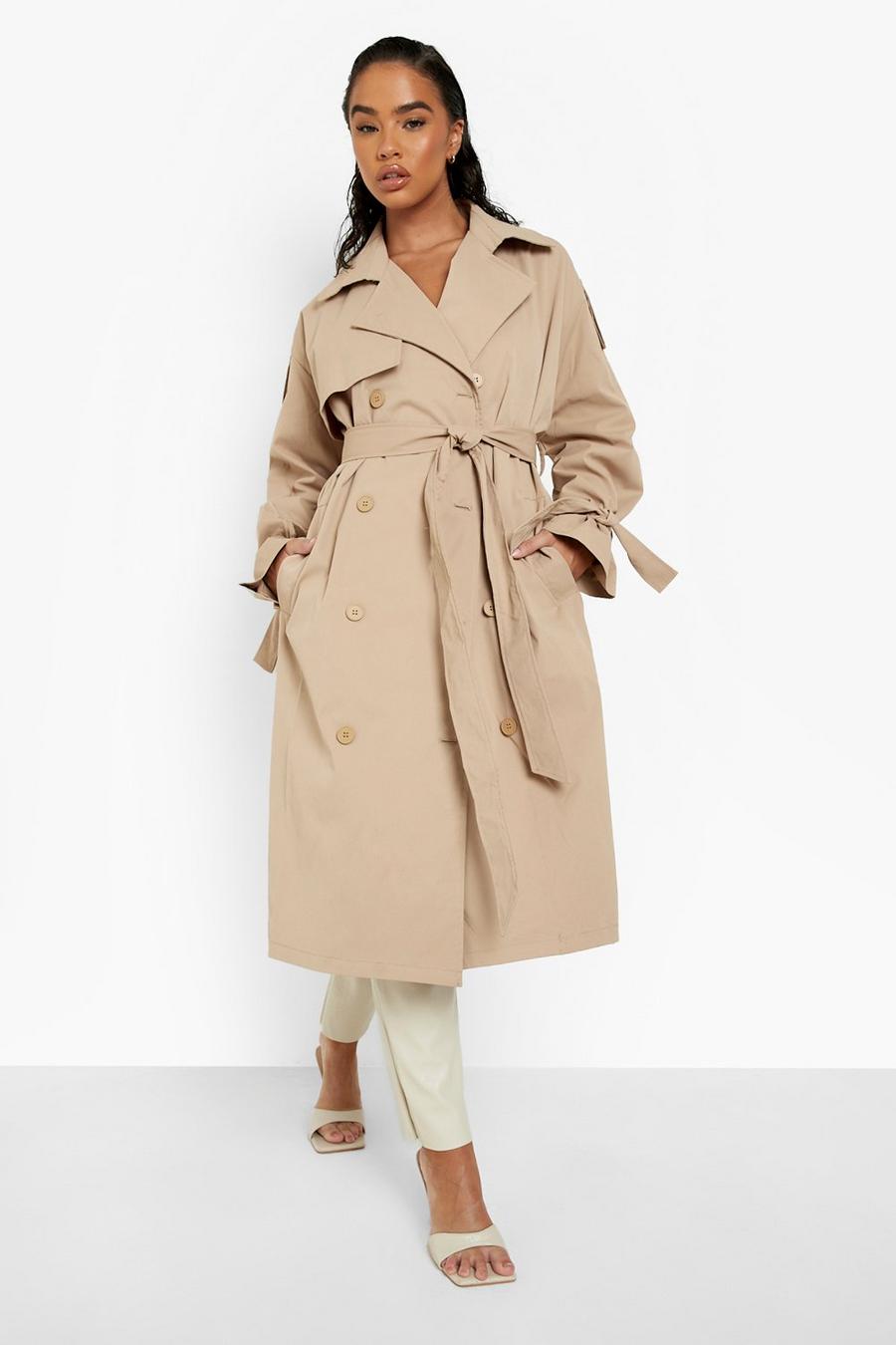 Camel beige Tie Cuff Double Breasted Trench Coat image number 1