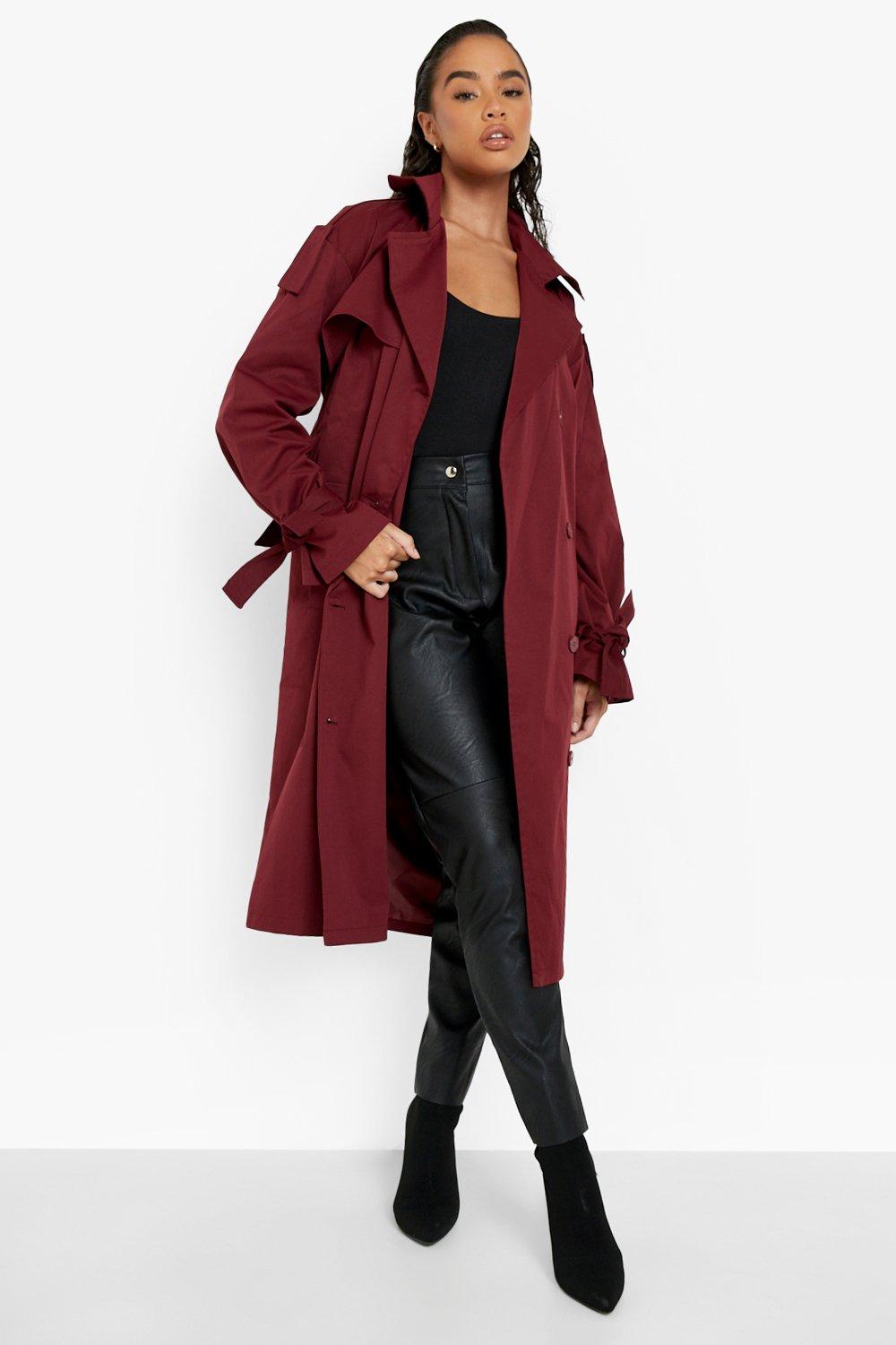 Burgundy trench coat outlet ladies