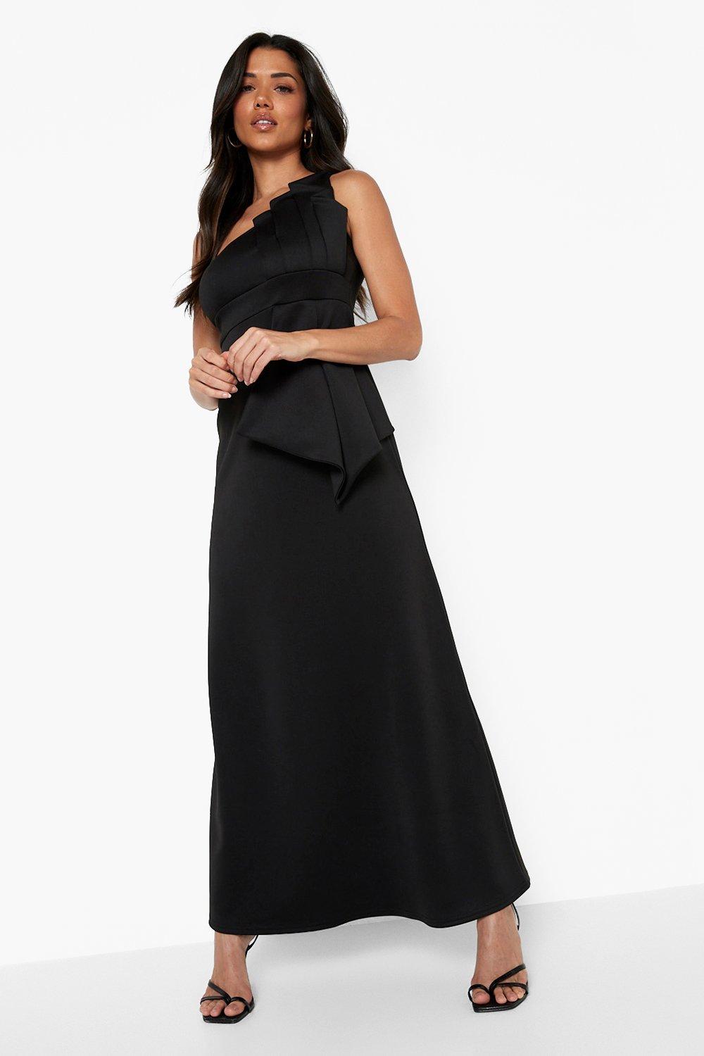 one shoulder pleated maxi dress