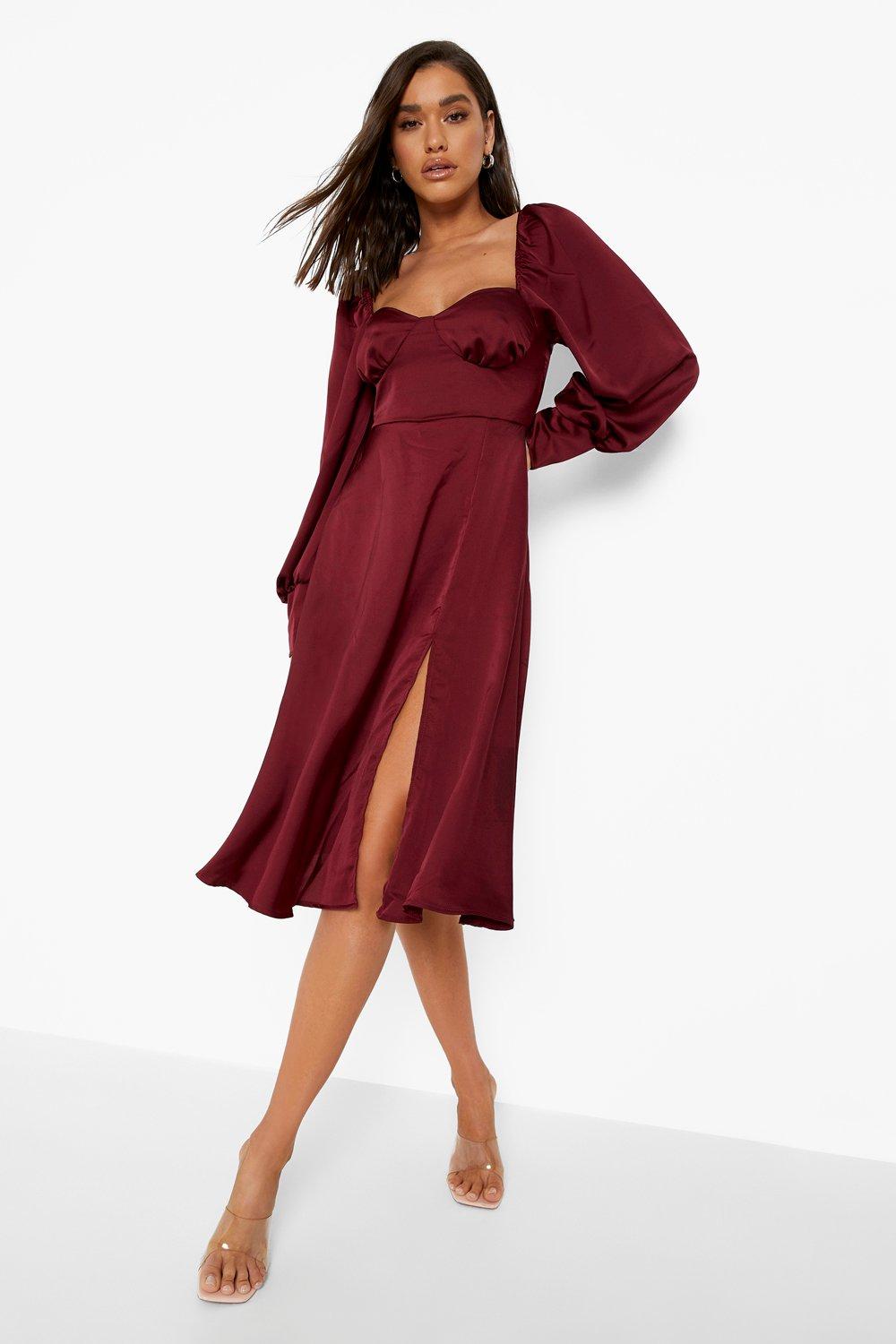 Burgundy hotsell dress boohoo