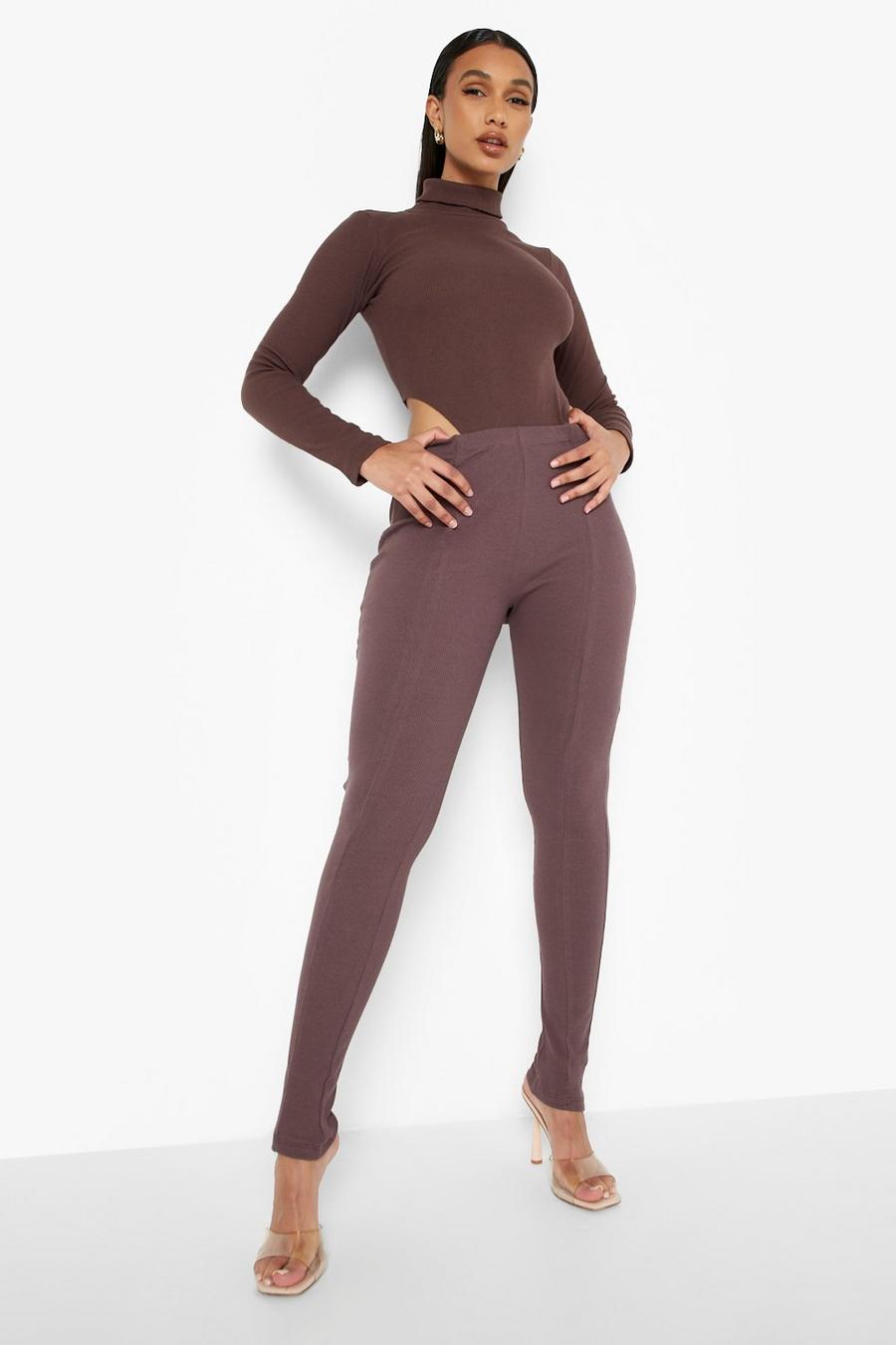 Chocolate brown Recycled Rib Panelled Leggings