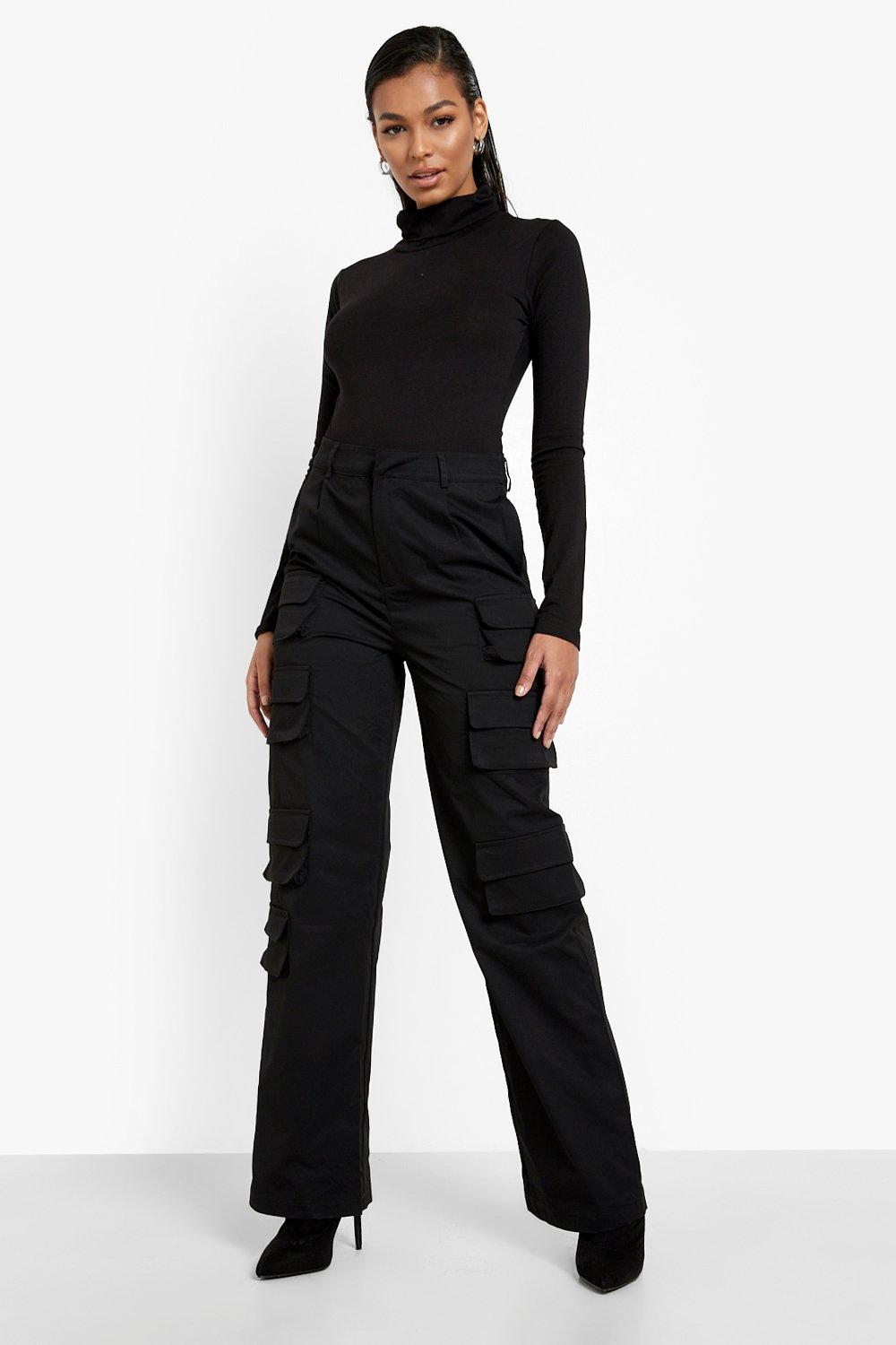 High Waisted Multi Pocket Black Cargo Pants boohoo