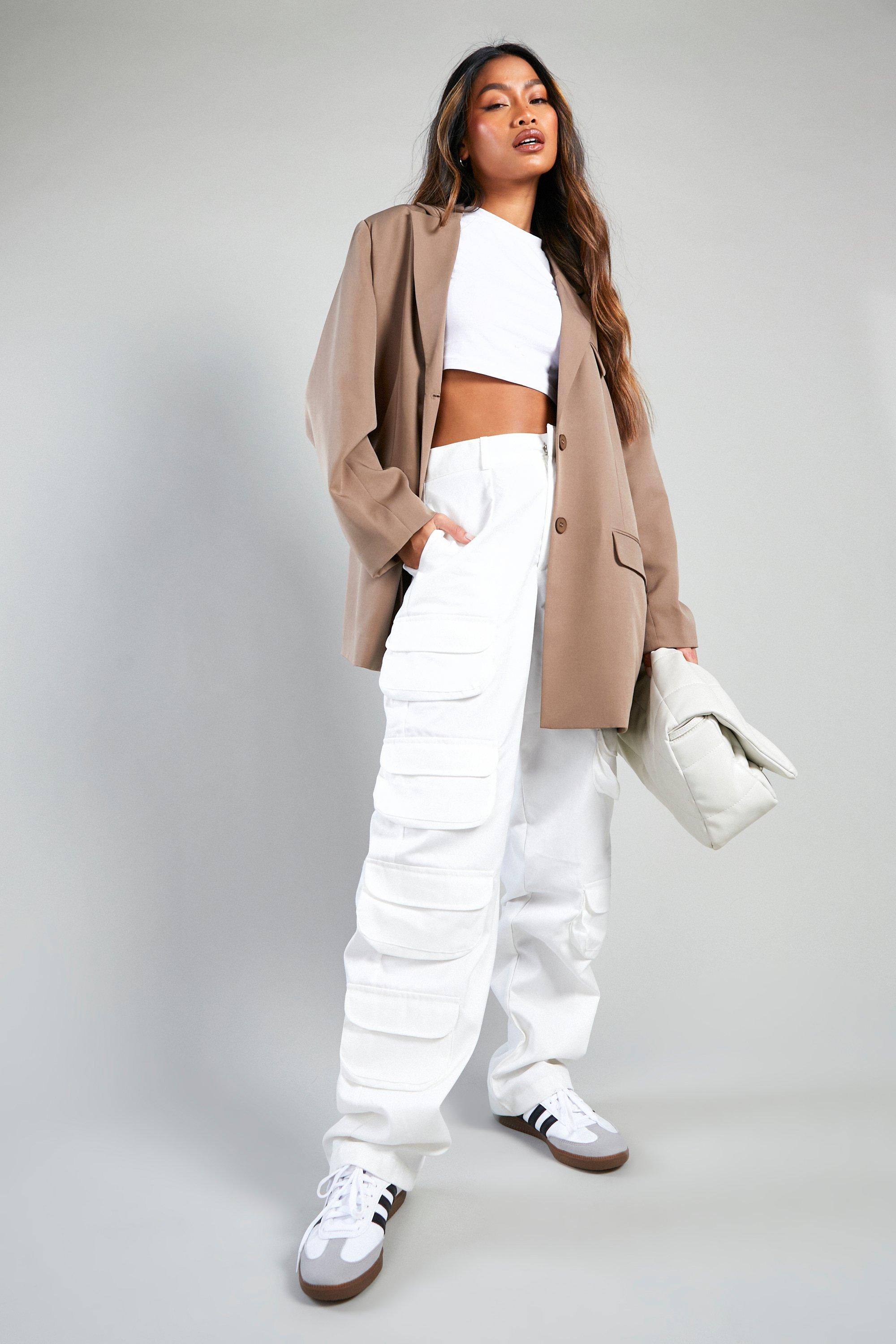 Cream Wide Leg High Waisted Cargo Pants, Pants