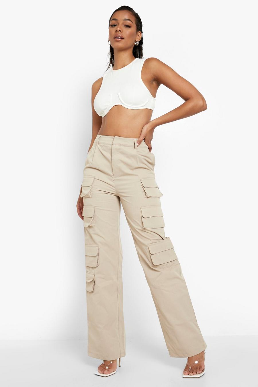 Slacks and Chinos Cargo trousers Womens Clothing Trousers Boohoo Synthetic Plus Ruched Hem Pocket Wide Leg Cargo Trousers in Black 