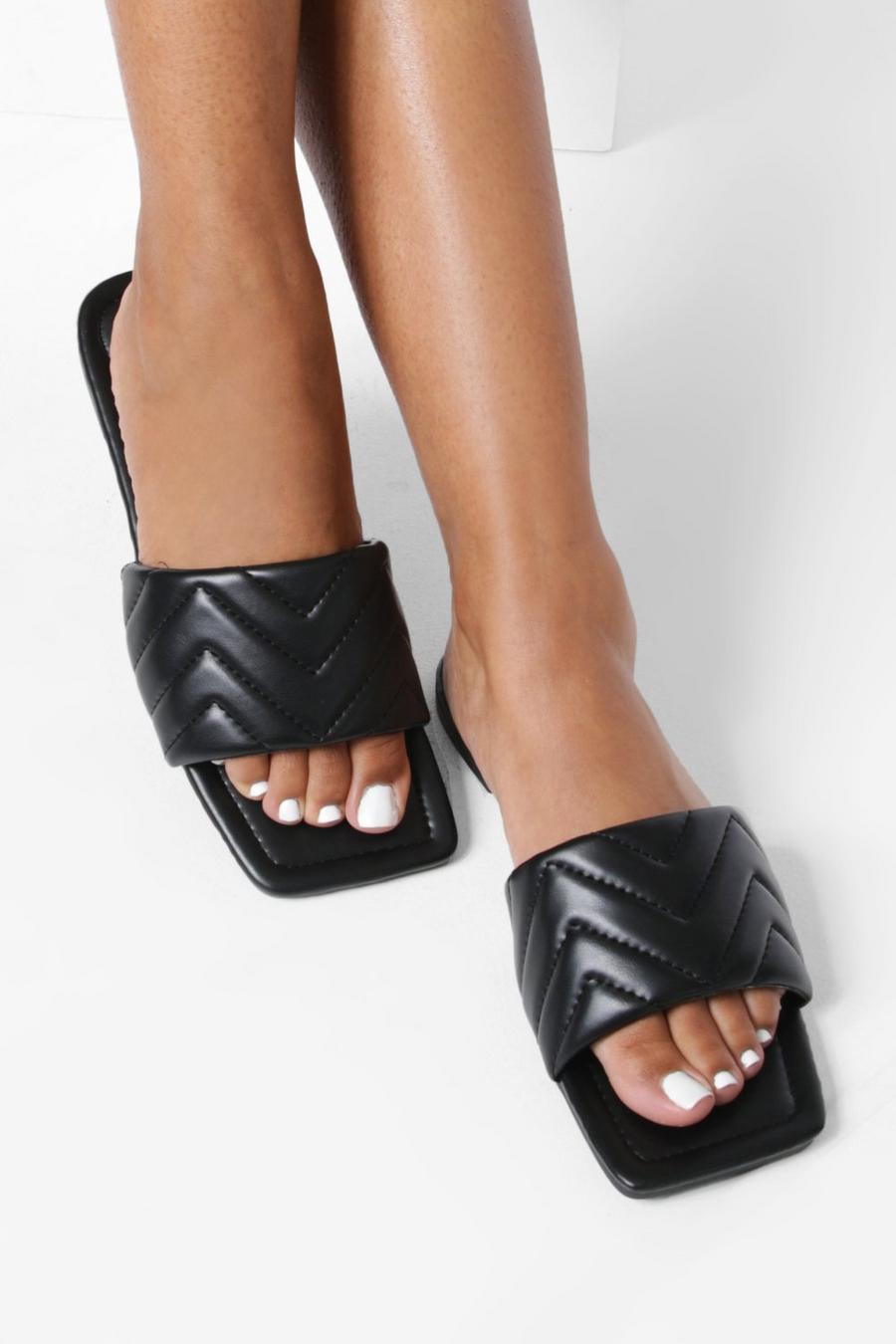 Black Quilted Square Toe Sandal image number 1