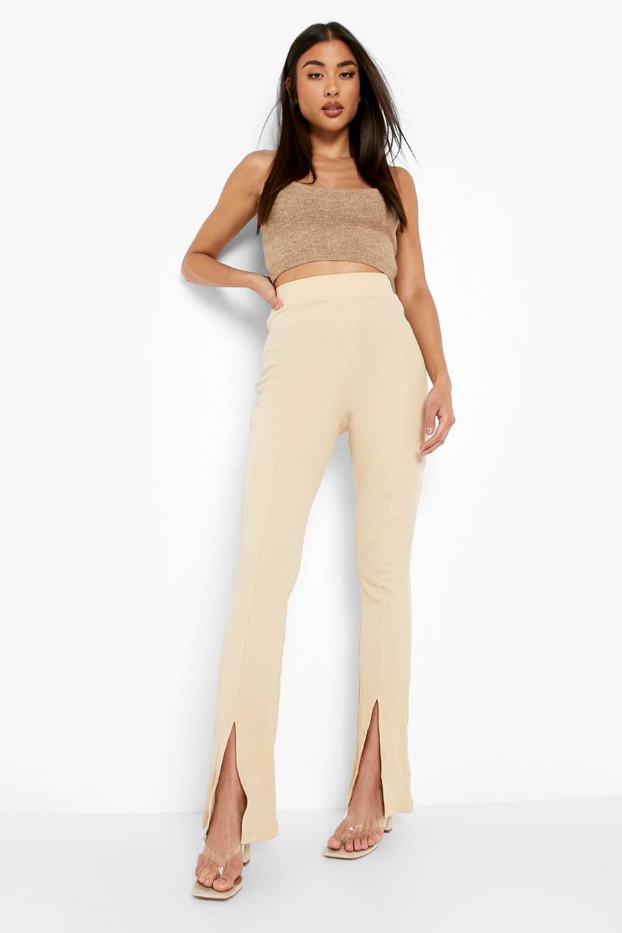 Split Front Ribbed Flared Pants  Flare pants, Bell pants outfit