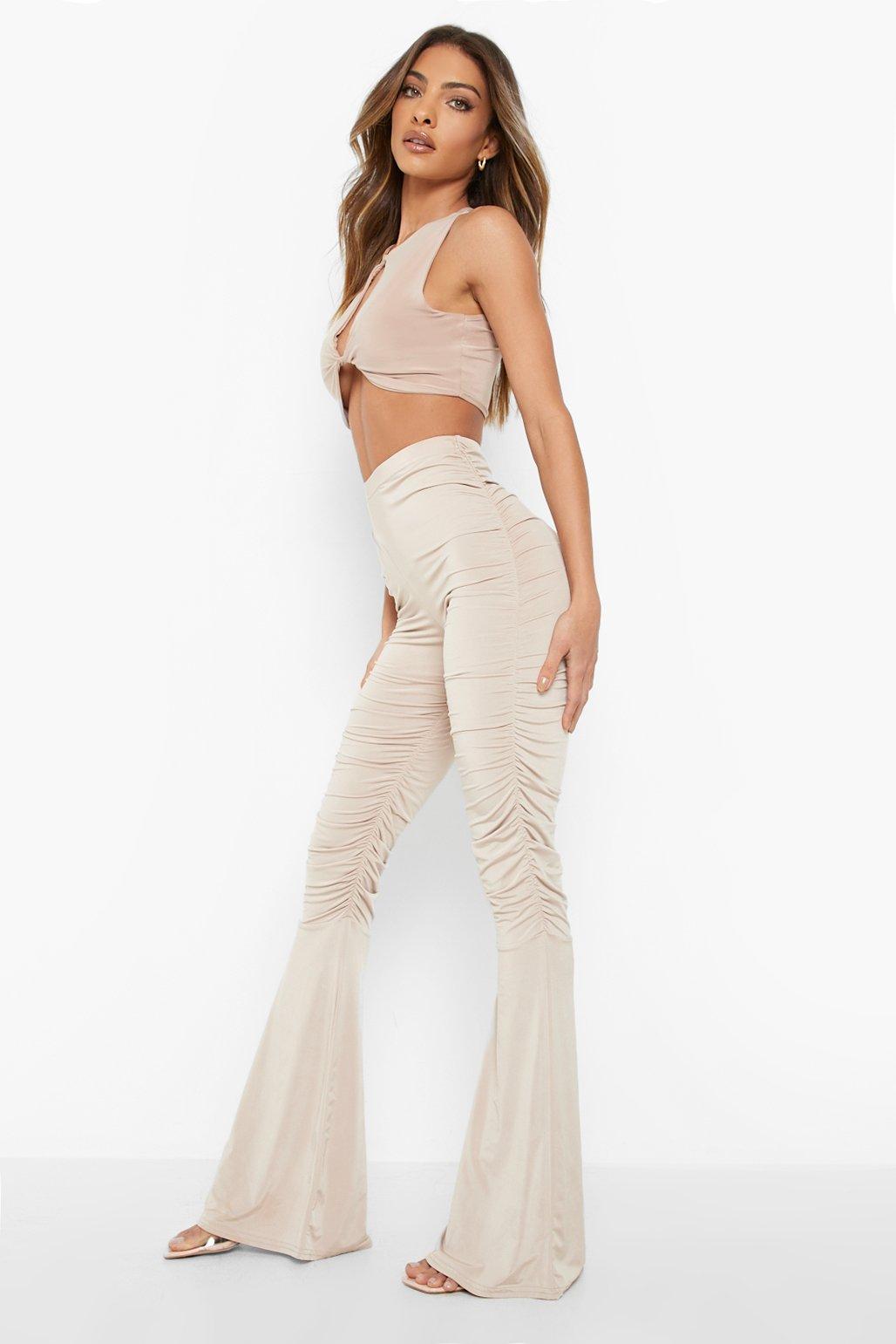 rushed side slinky flared trousers