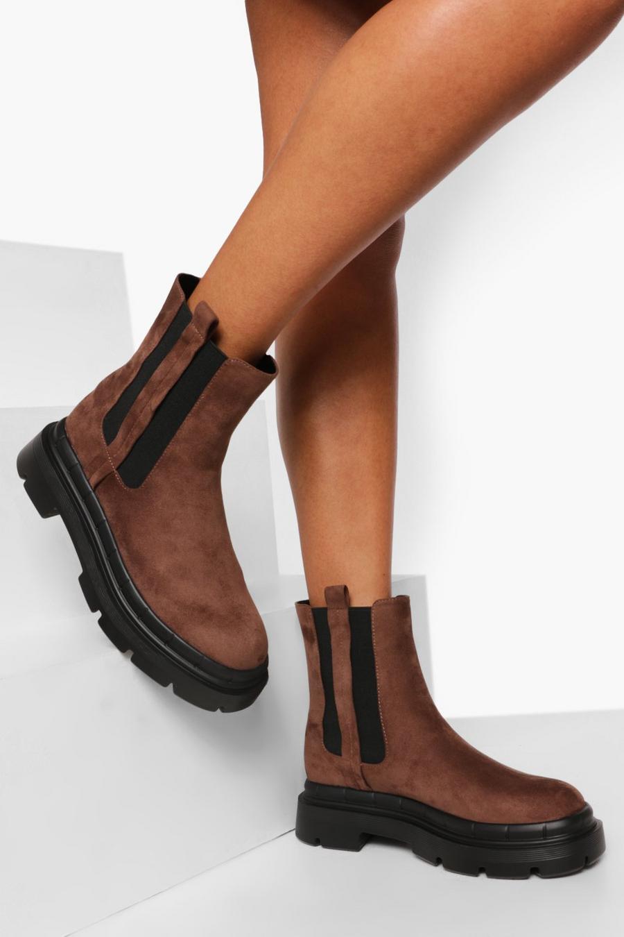 Chocolate Tab Detail Chunky Chelsea Boots image number 1