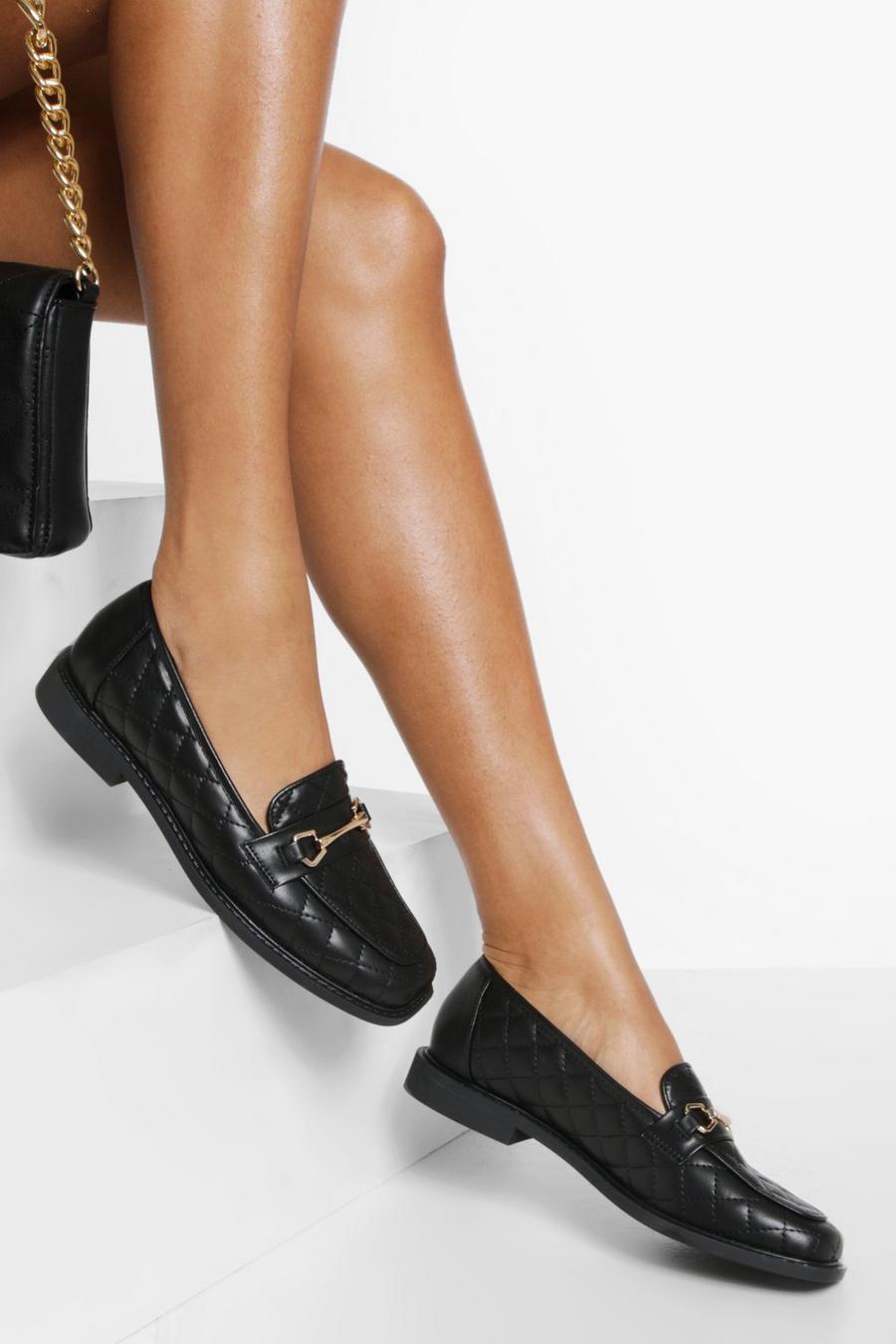 Black Quilted Bar Detail Loafers image number 1