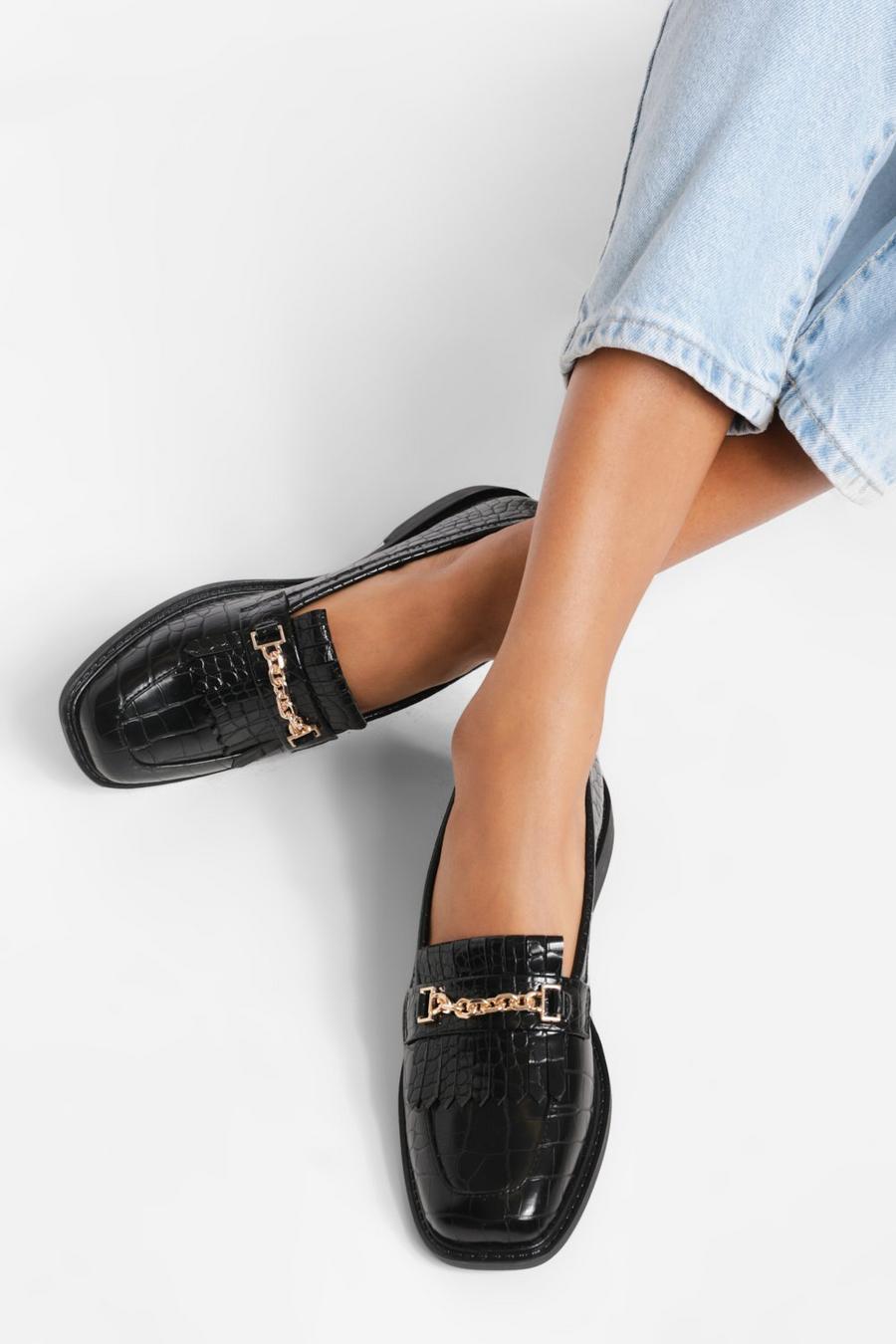 Black noir Croc Chain Detail Loafers