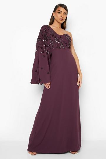 Embellished Asymmetric Kimono Dress berry