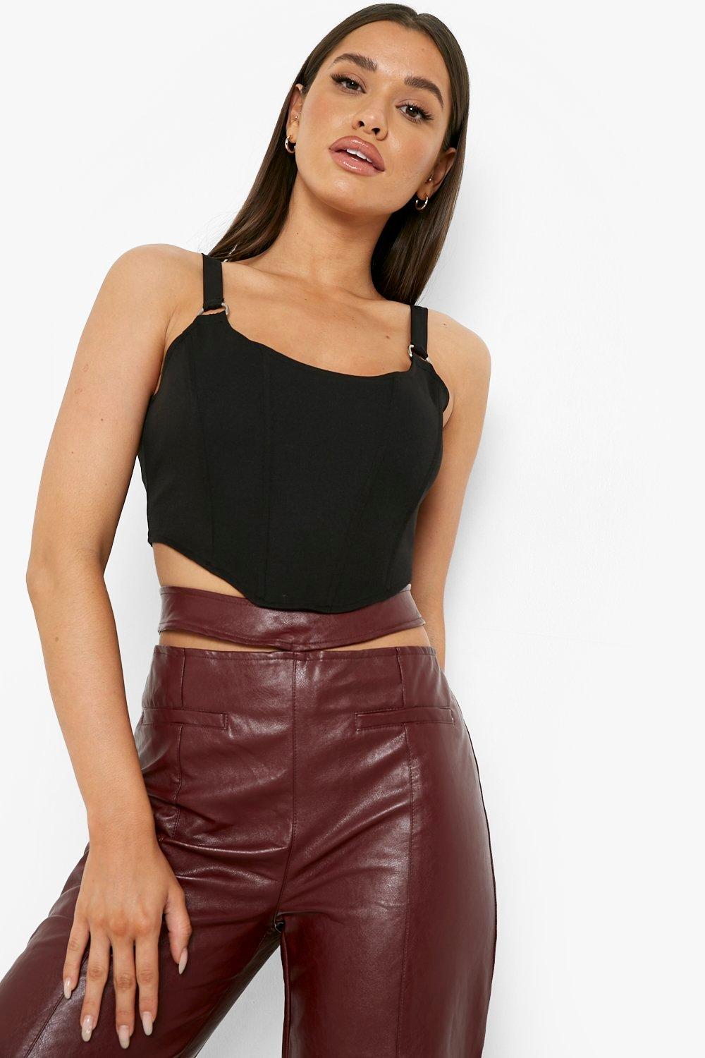Ombre Brown Leather Strappy Corset Crop Top