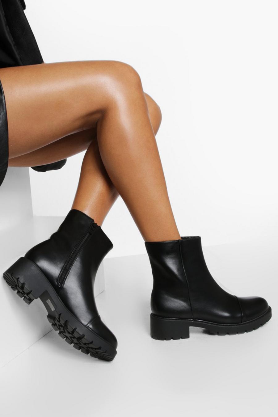 Black All Over Pu Ankle Boots image number 1