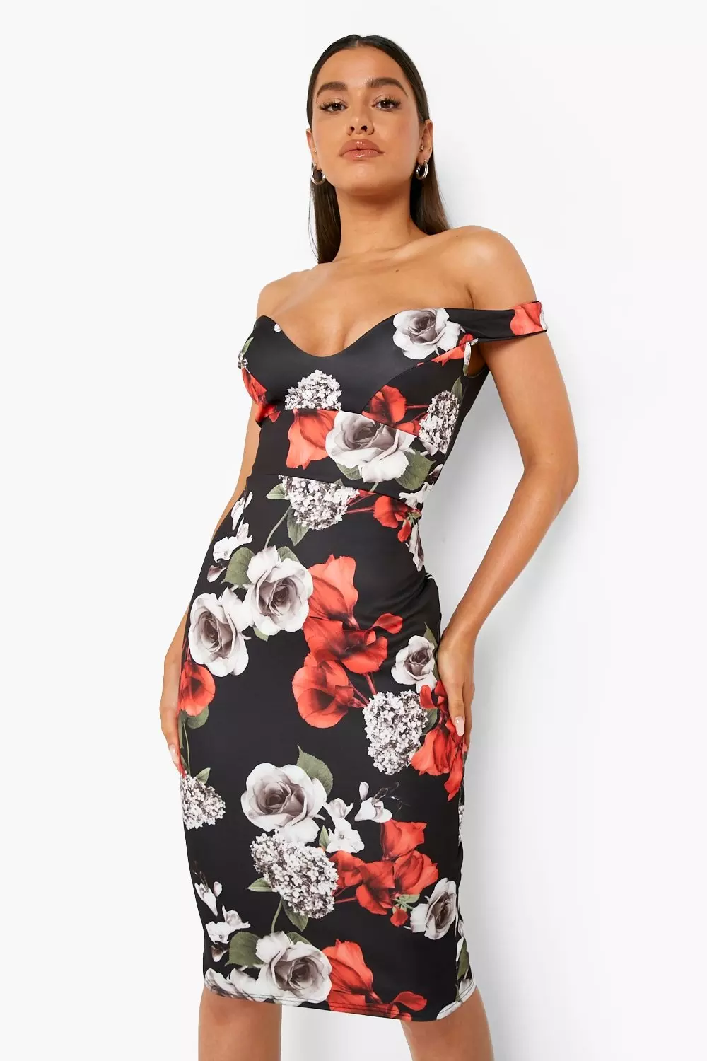 Floral off the shoulder bodycon cheap dress