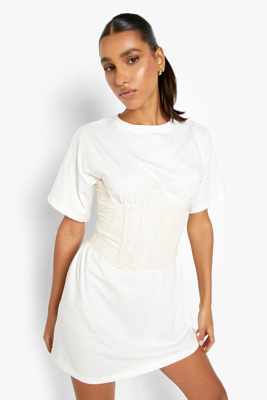 White Corset Detail T-shirt Dress image number 1