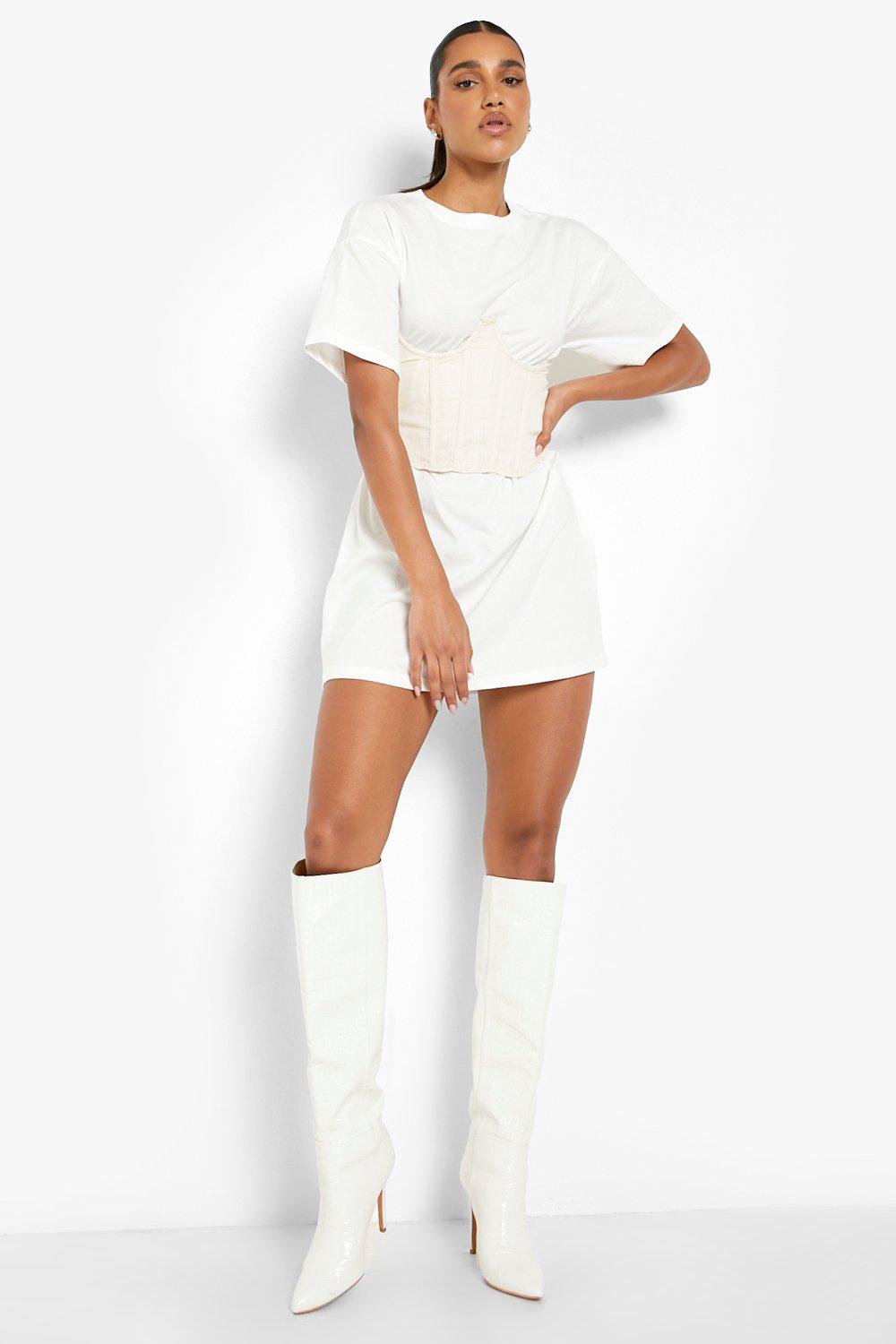 Tall White Corset Detail Shirt Dress, Tall