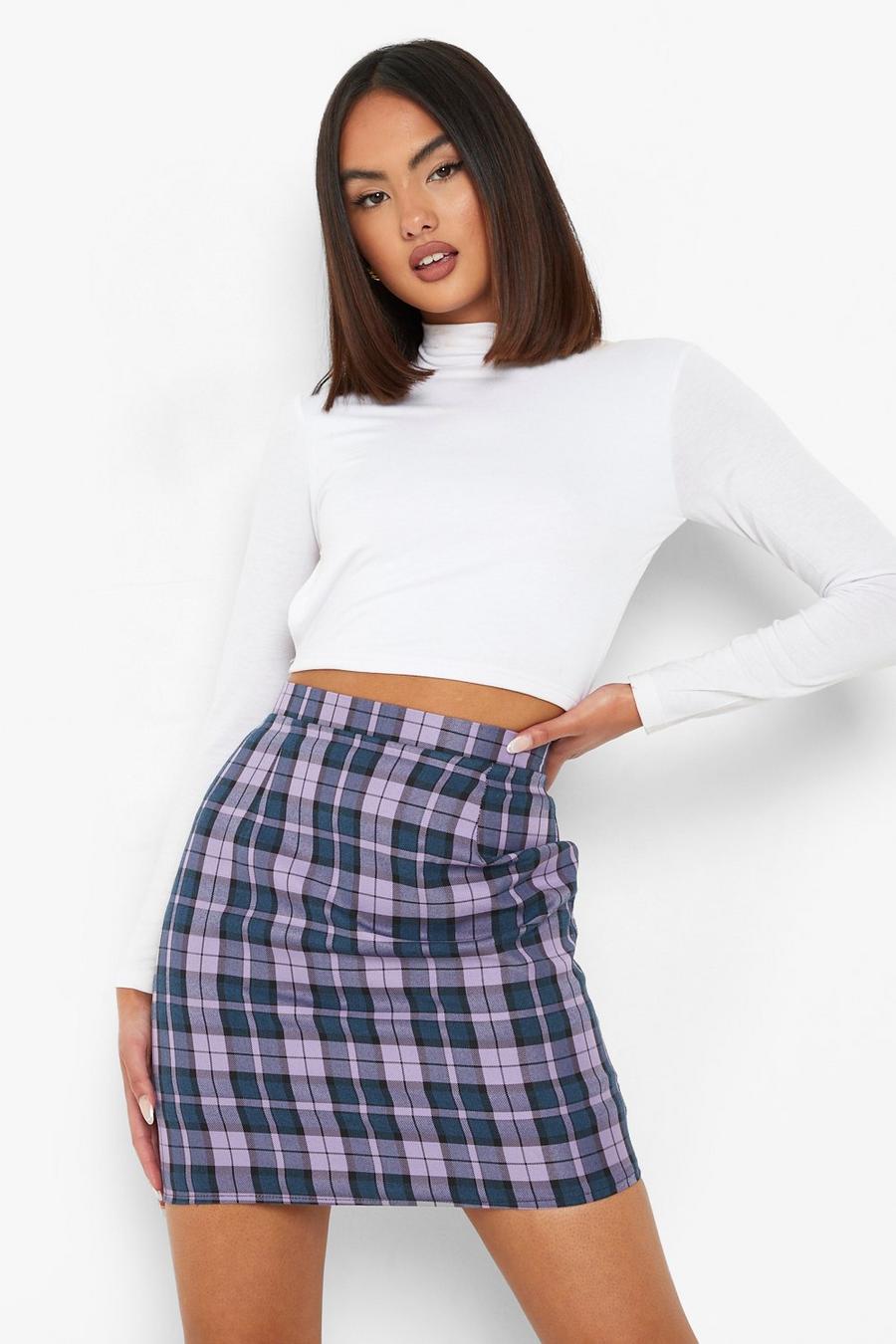 Lilac Check A Line Mini Skirt image number 1