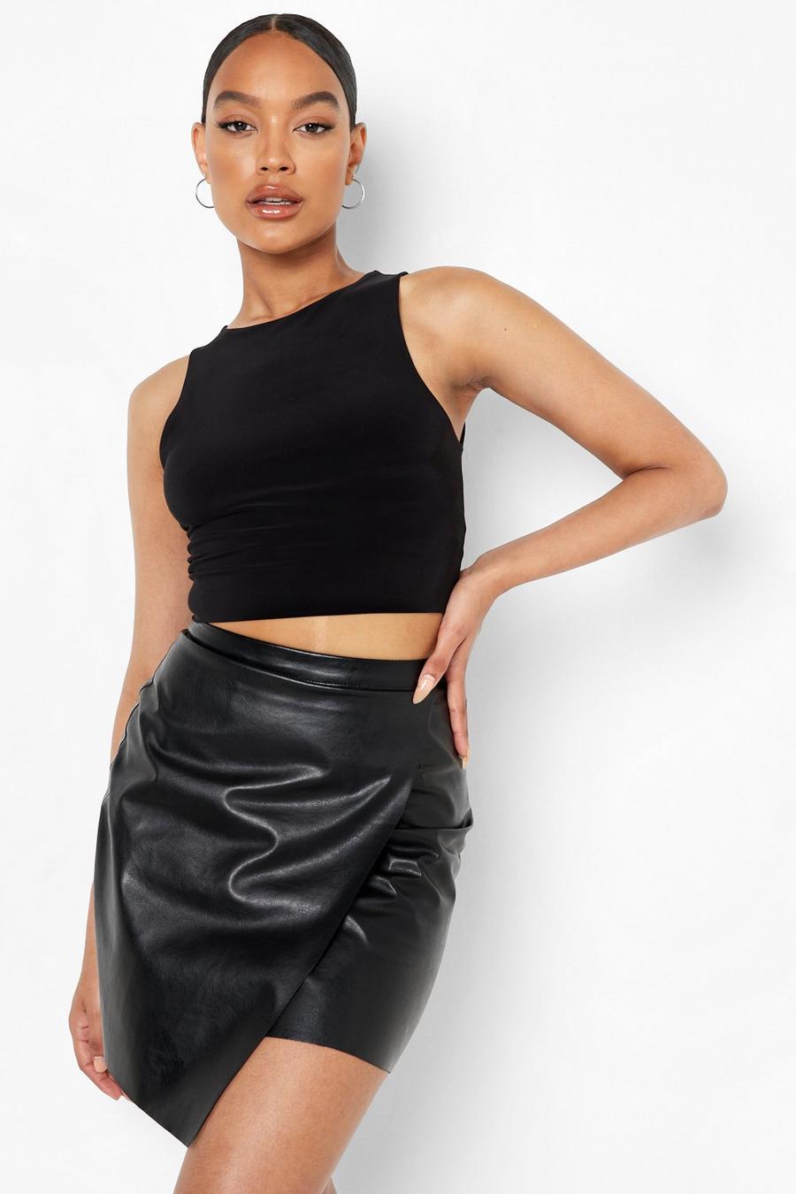 Black Faux Leather Pu Wrap Mini Skirt image number 1